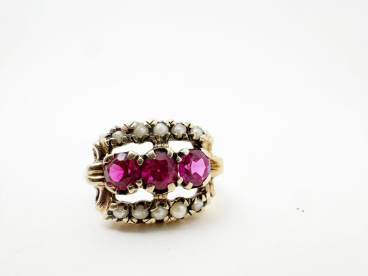 Retro Era Ruby and Pearl Ring