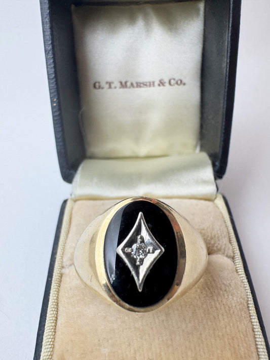 c.1960's Onyx and Diamond Signet Ring