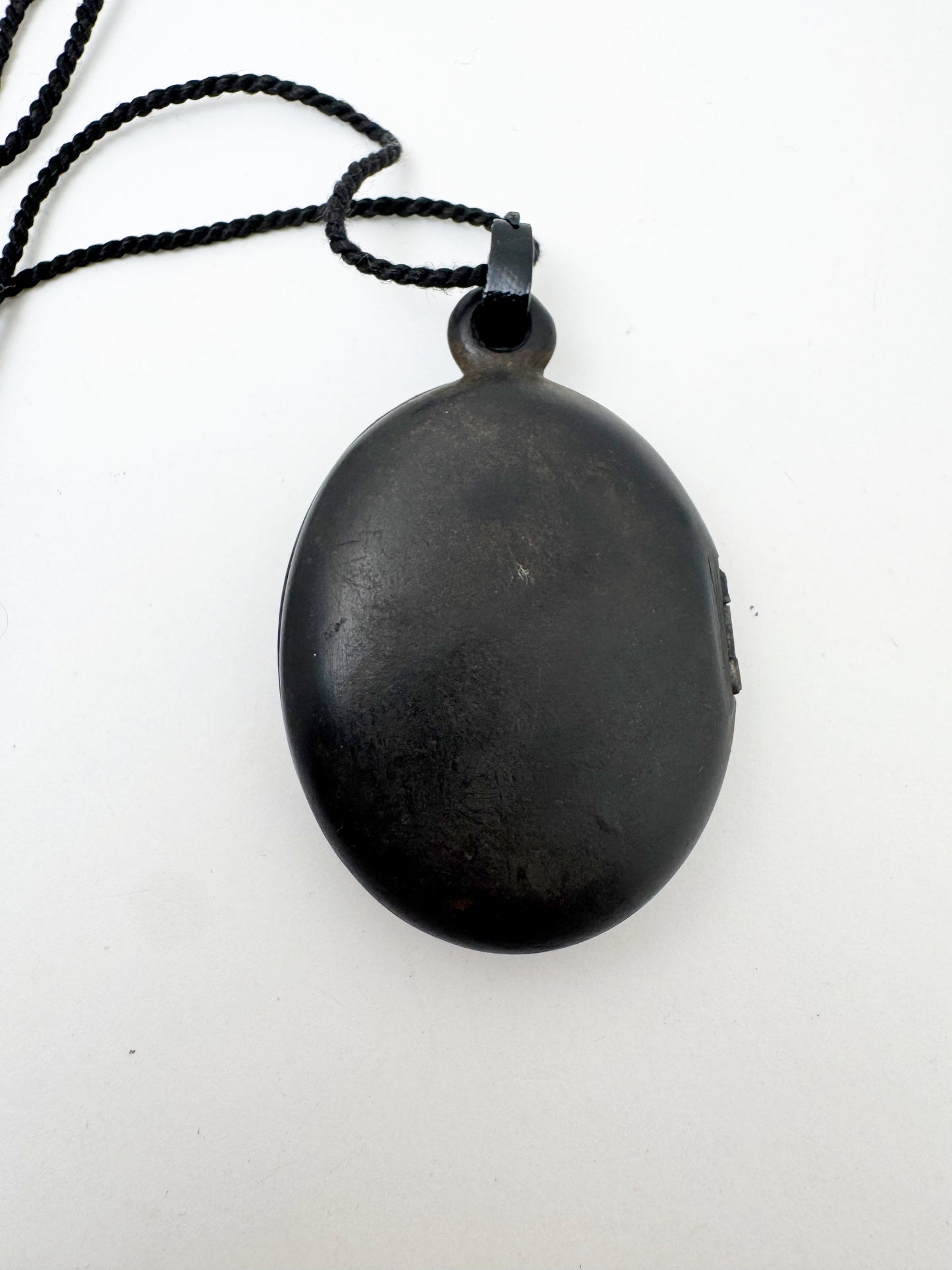 Victorian Mourning Locket - Vulcanite - with Crucifix