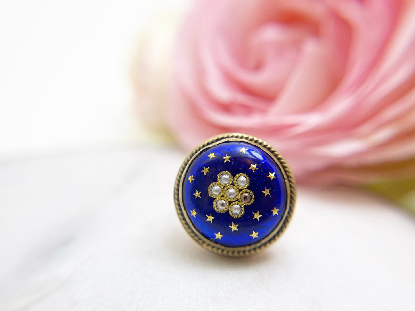 Blue Enamel Ring with Gold Stars