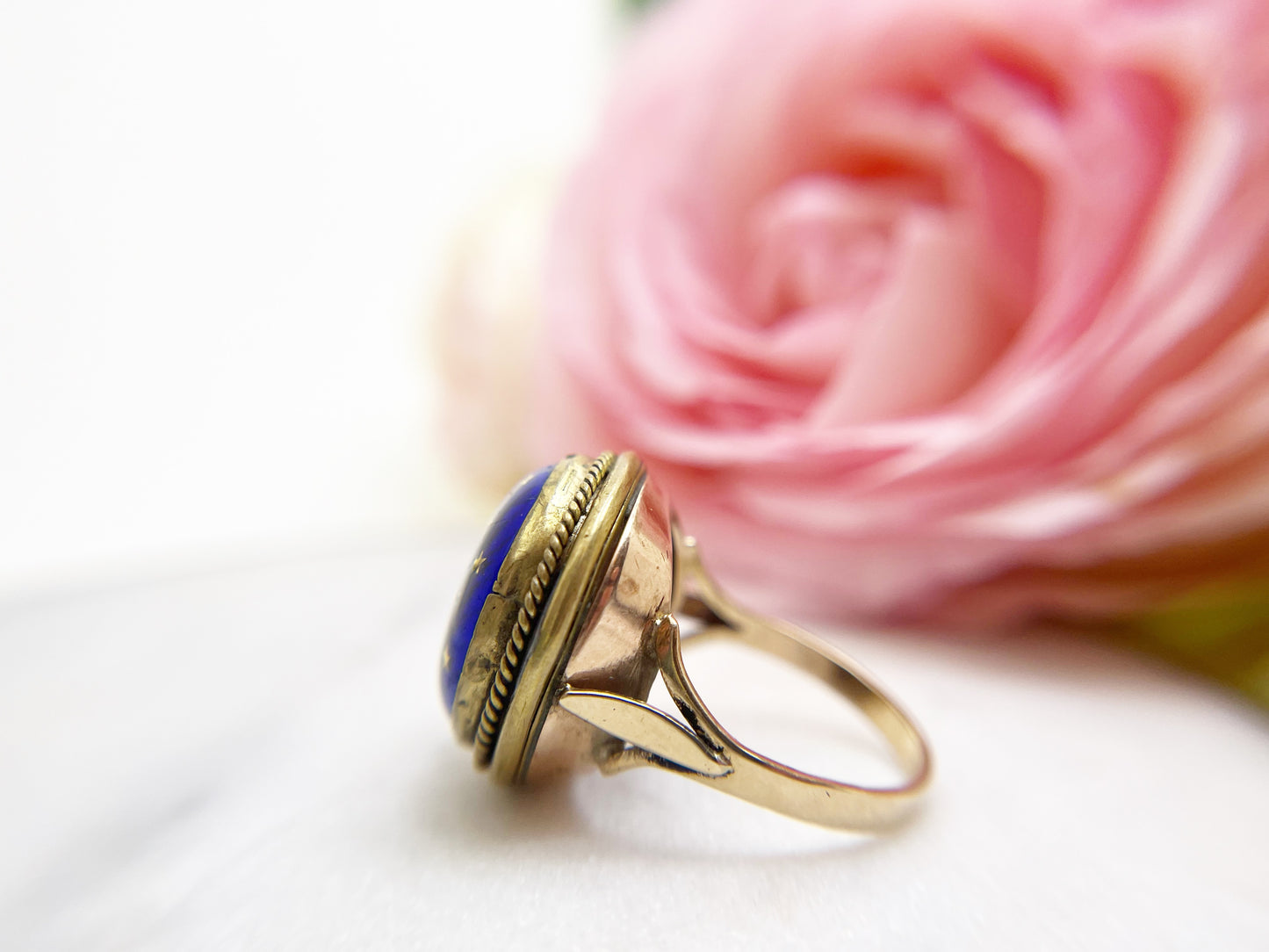 Blue Enamel Ring with Gold Stars