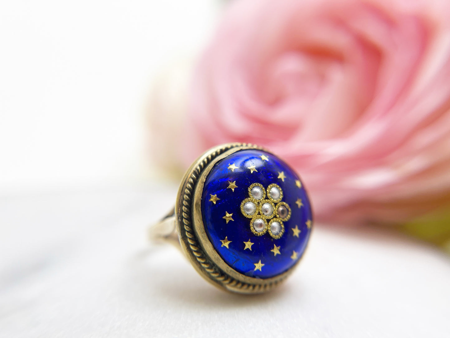 Blue Enamel Ring with Gold Stars