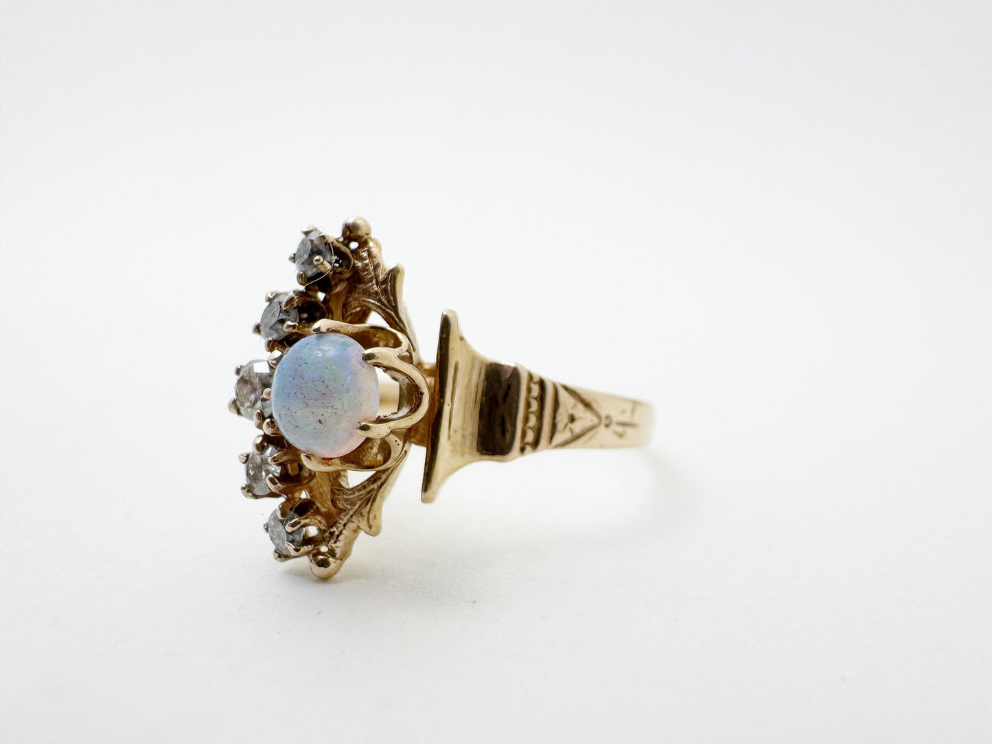 Victorian Style Opal Ring with Diamond Crescent