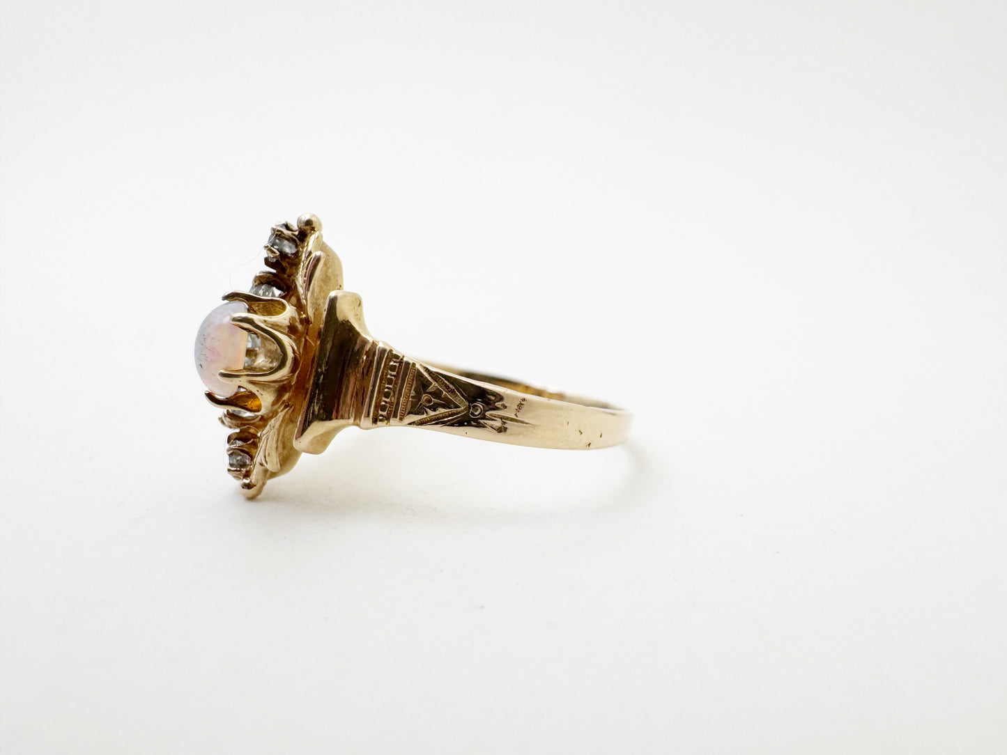 Victorian Style Opal Ring with Diamond Crescent