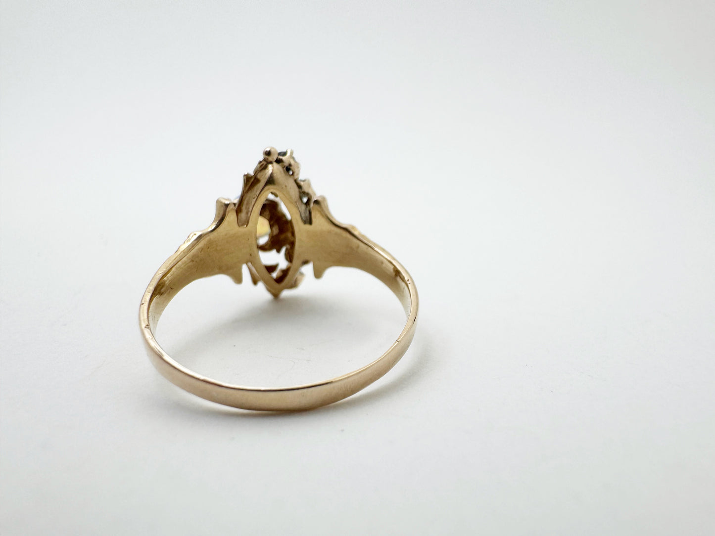 Victorian Style Opal Ring with Diamond Crescent