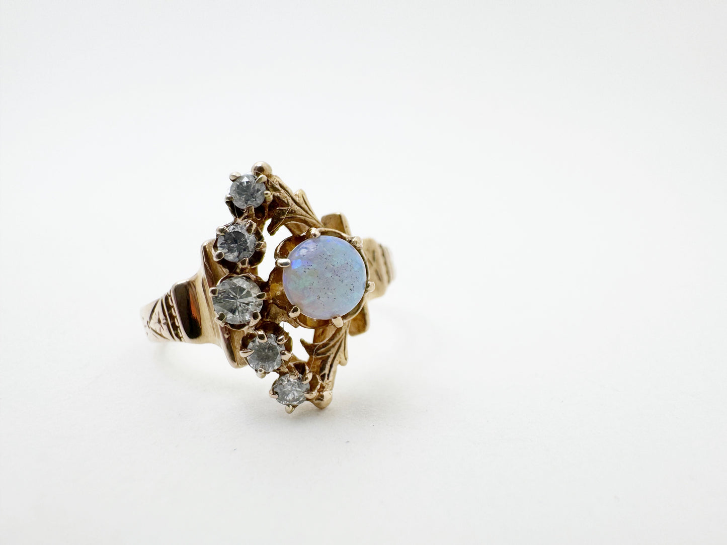 Victorian Style Opal Ring with Diamond Crescent