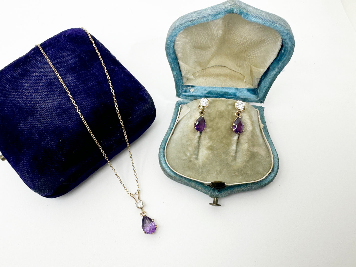 Amethyst and Cubic Zirconia Earrings and Necklace Set