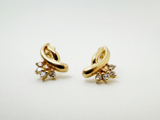 Swirling 14k Gold and Diamond Post Earrings