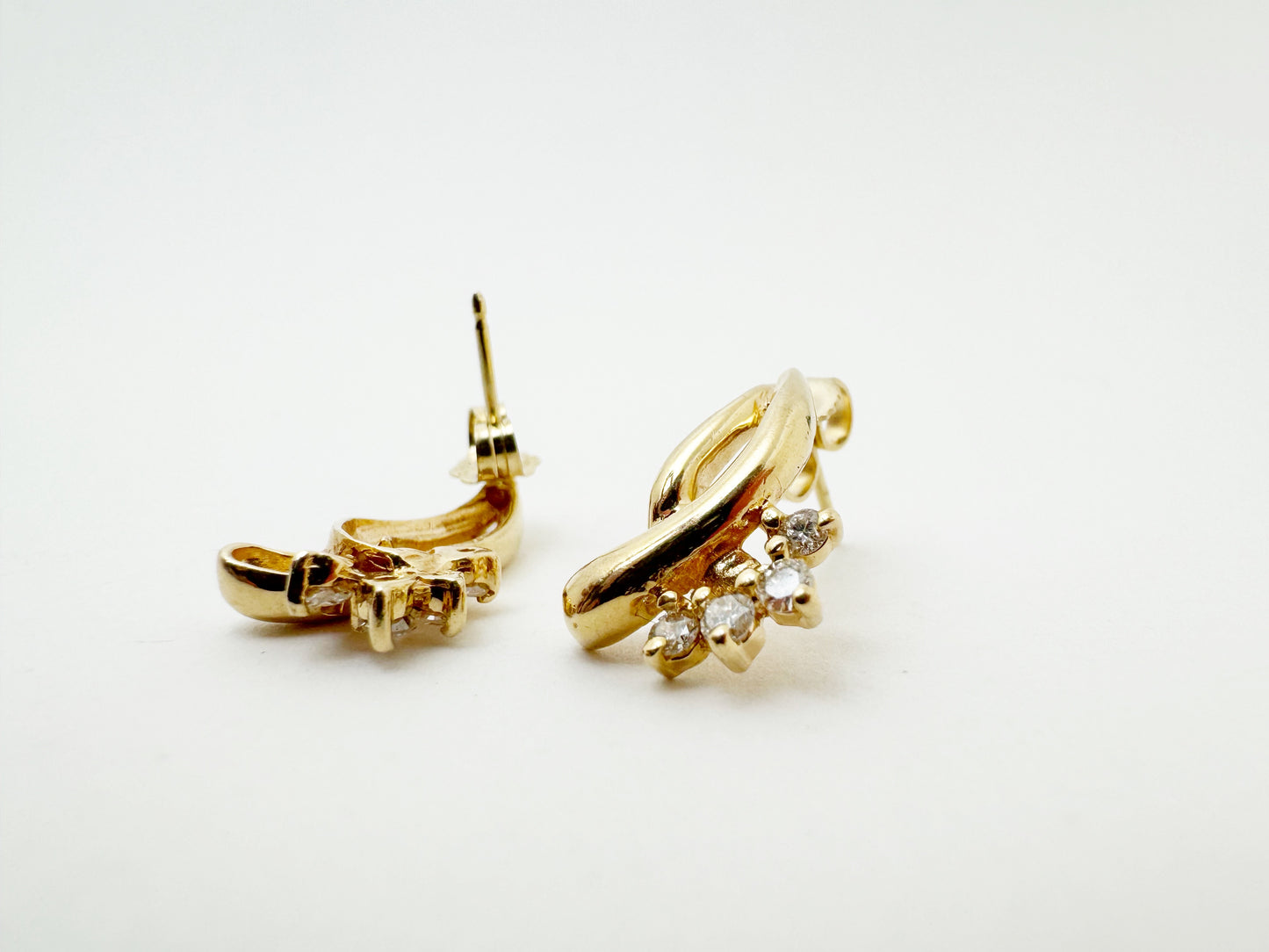 Swirling 14k Gold and Diamond Post Earrings