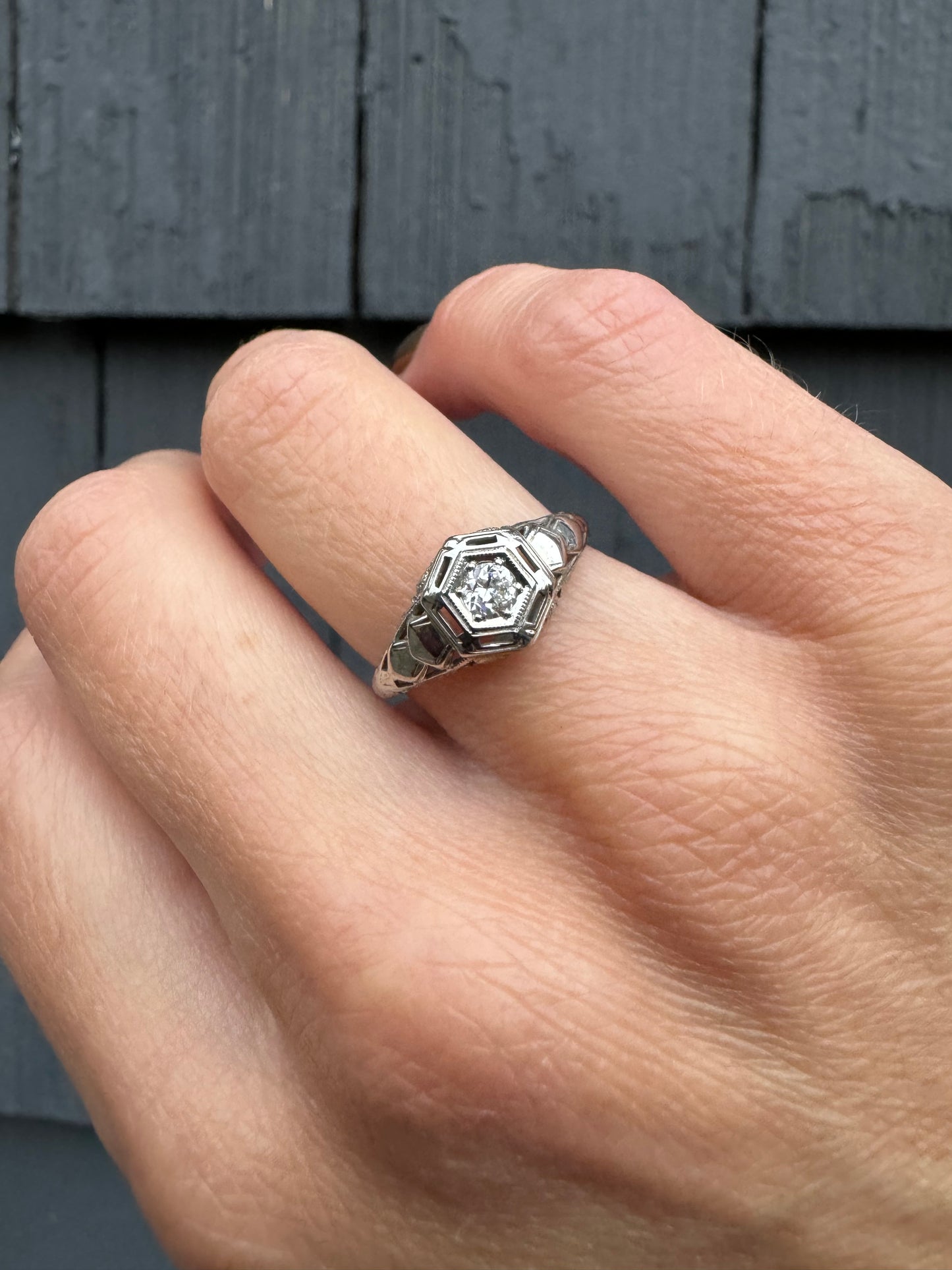 1920's 18k White Gold Diamond Solitaire
