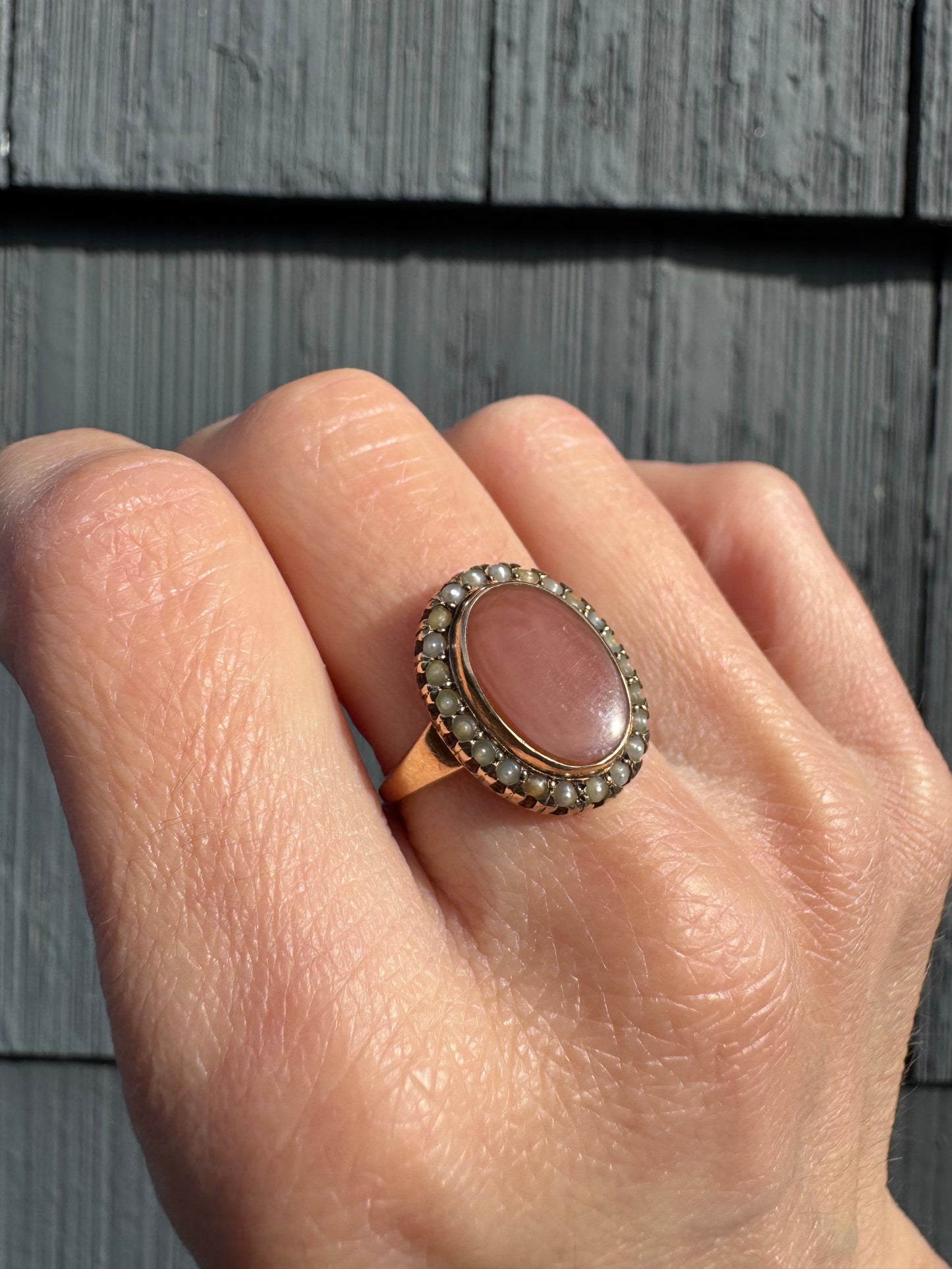 Antique Carnelian Ring with Seed Pearls