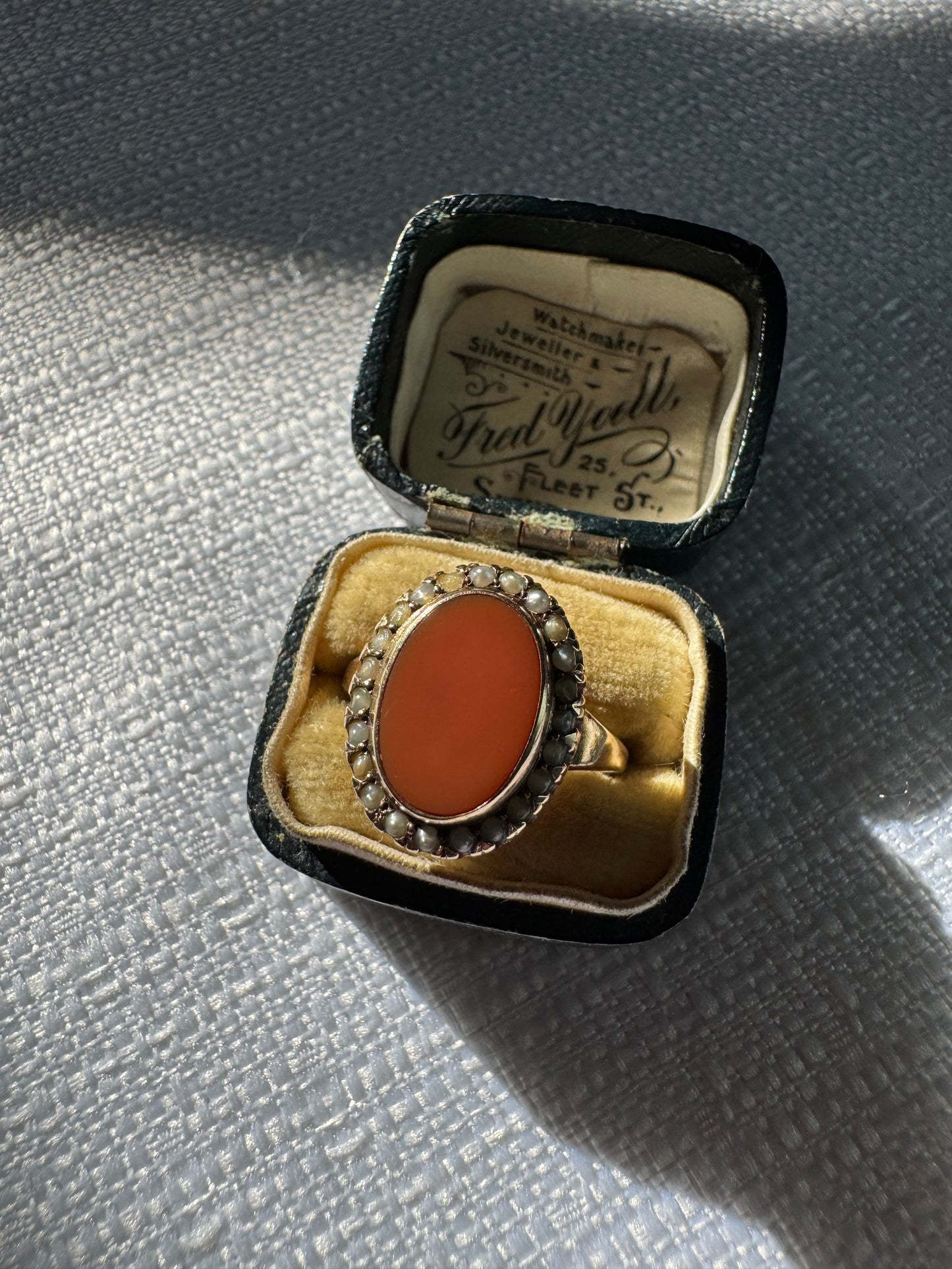 Antique Carnelian Ring with Seed Pearls