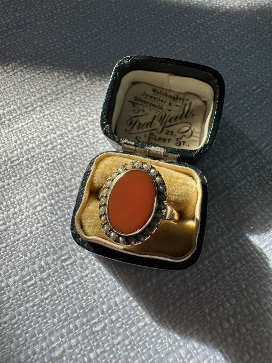 Antique Carnelian Ring with Seed Pearls