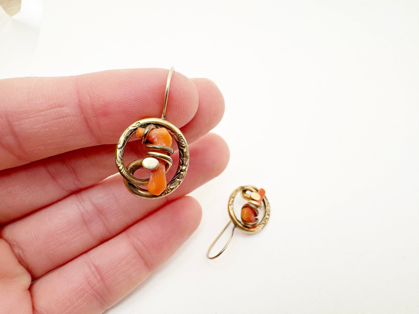Victorian Gold Fill and Coral Earrings - Larger