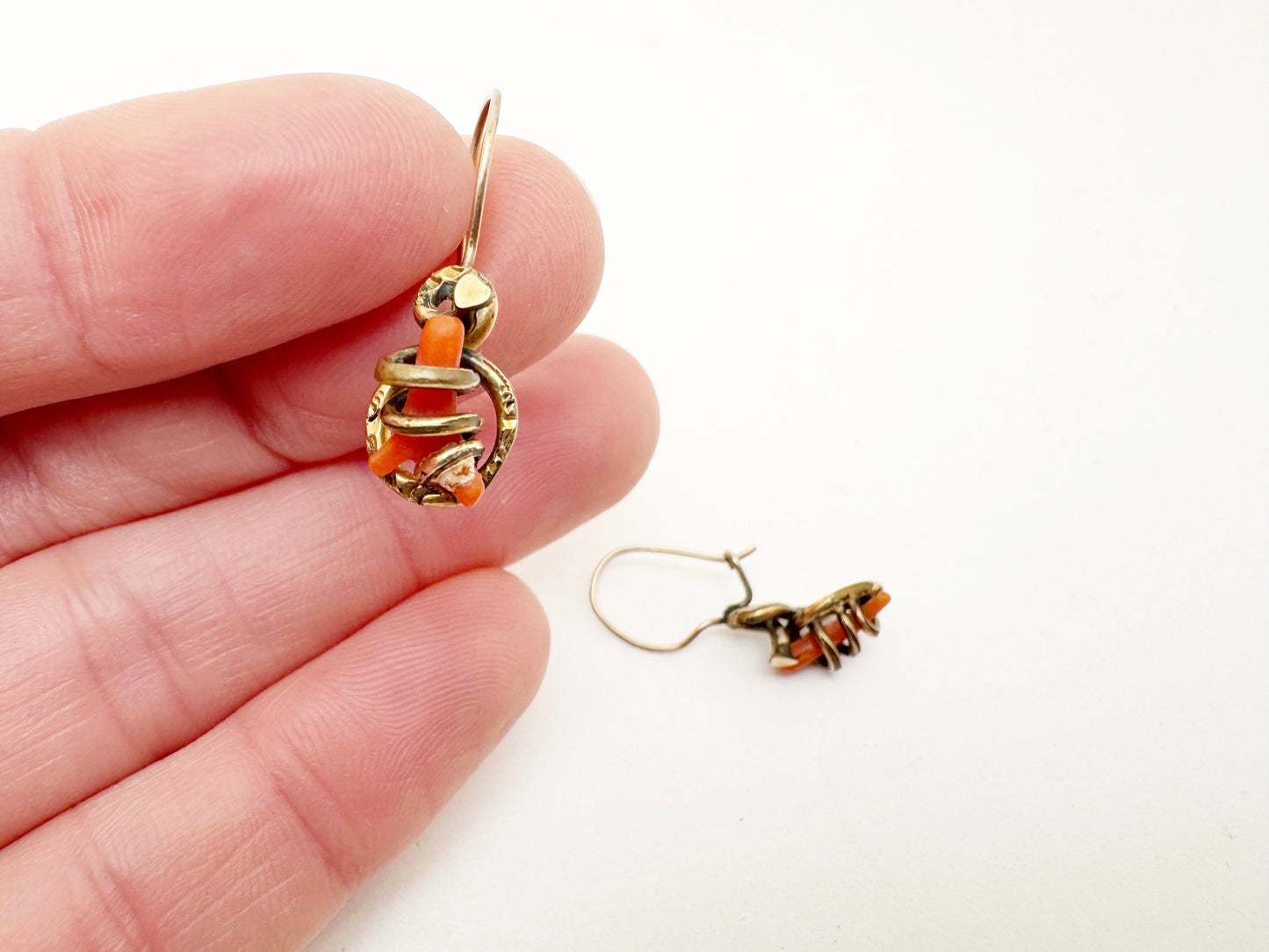 Victorian Gold Fill and Coral Earrings
