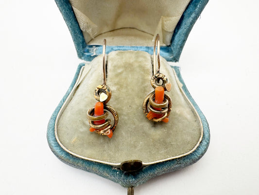 Victorian Gold Fill and Coral Earrings