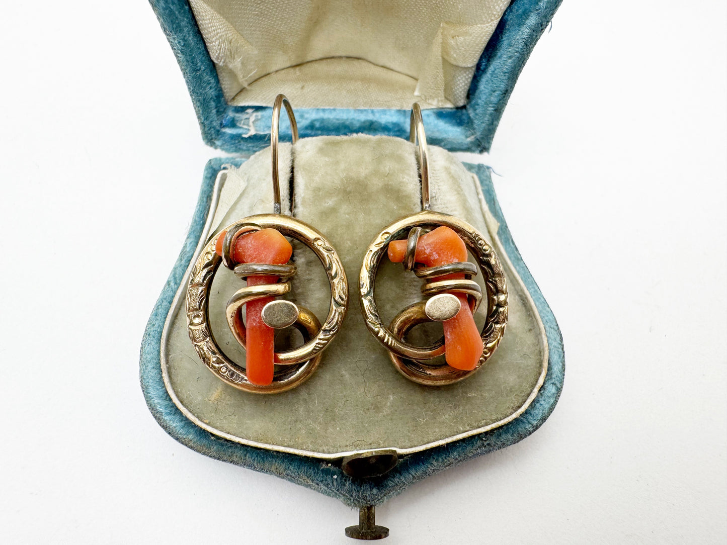Victorian Gold Fill and Coral Earrings - Larger