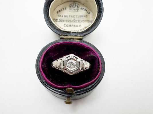 1920's 18k White Gold Diamond Solitaire