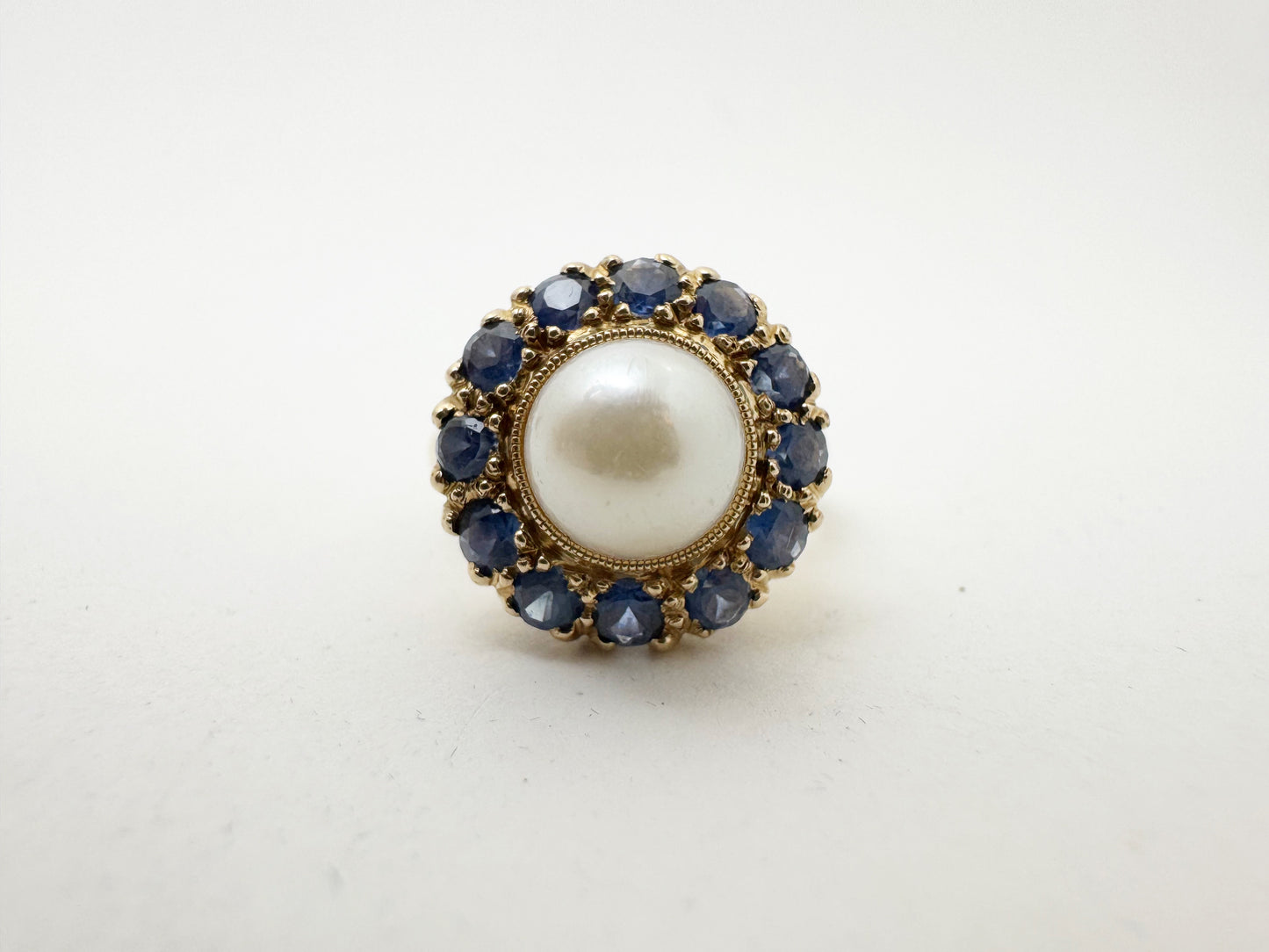 c.1940's Victorian Revival Cultured Pearl and Sapphire Ring