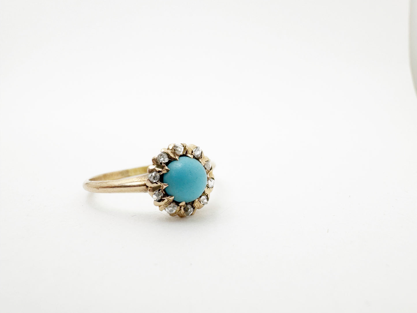 Charming Turquoise Glass with Rose Cut Diamond Halo Ring - Victorian era