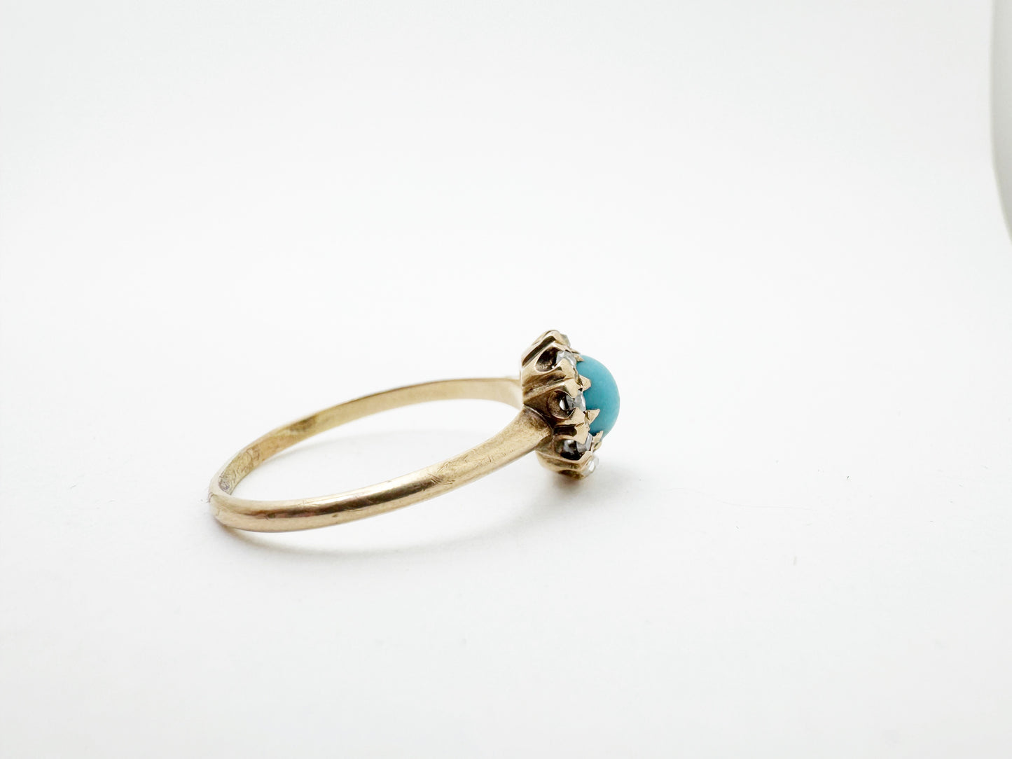Charming Turquoise Glass with Rose Cut Diamond Halo Ring - Victorian era