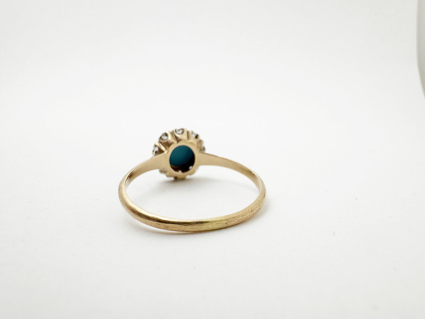 Charming Turquoise Glass with Rose Cut Diamond Halo Ring - Victorian era