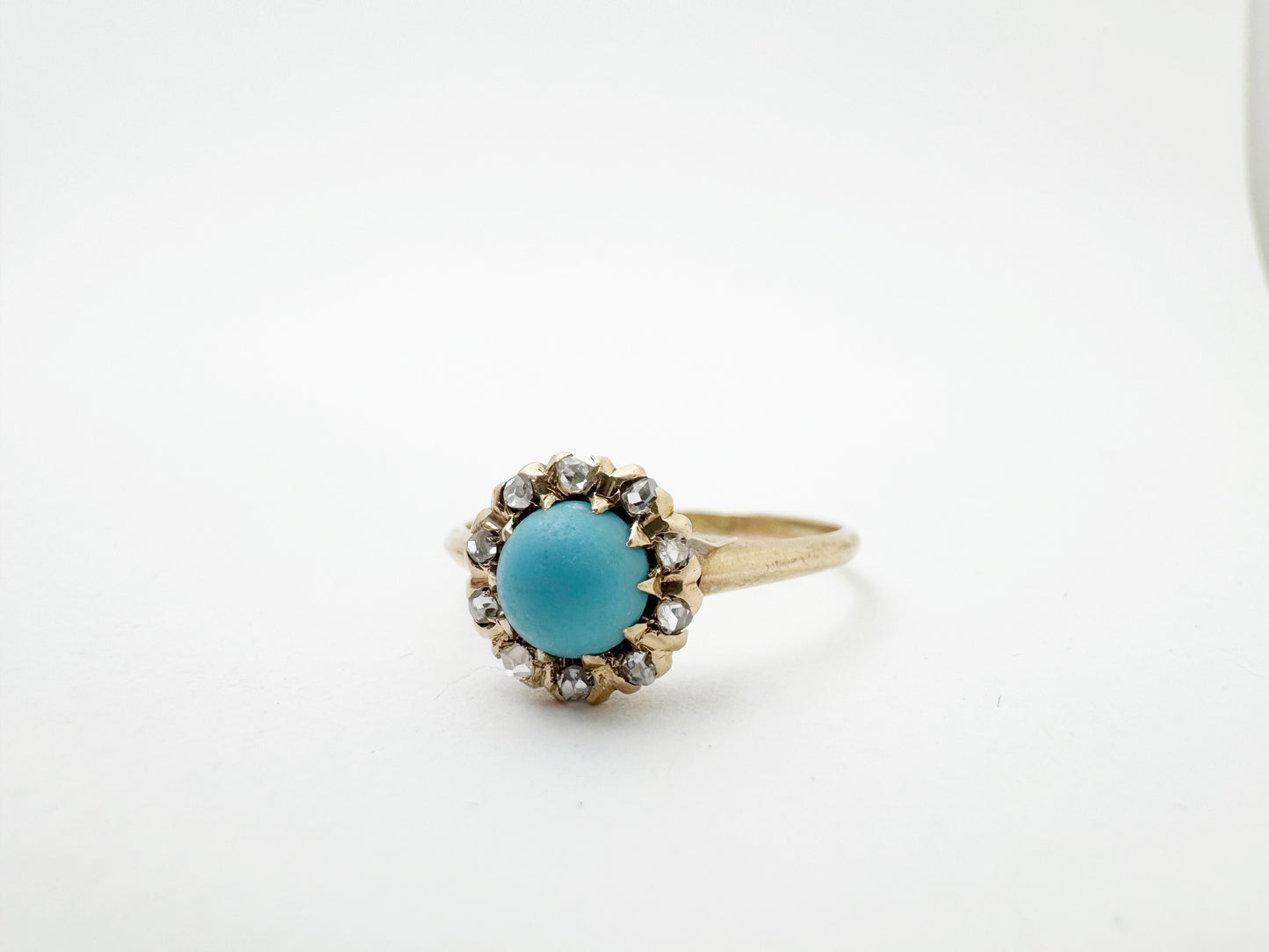 Charming Turquoise Glass with Rose Cut Diamond Halo Ring - Victorian era