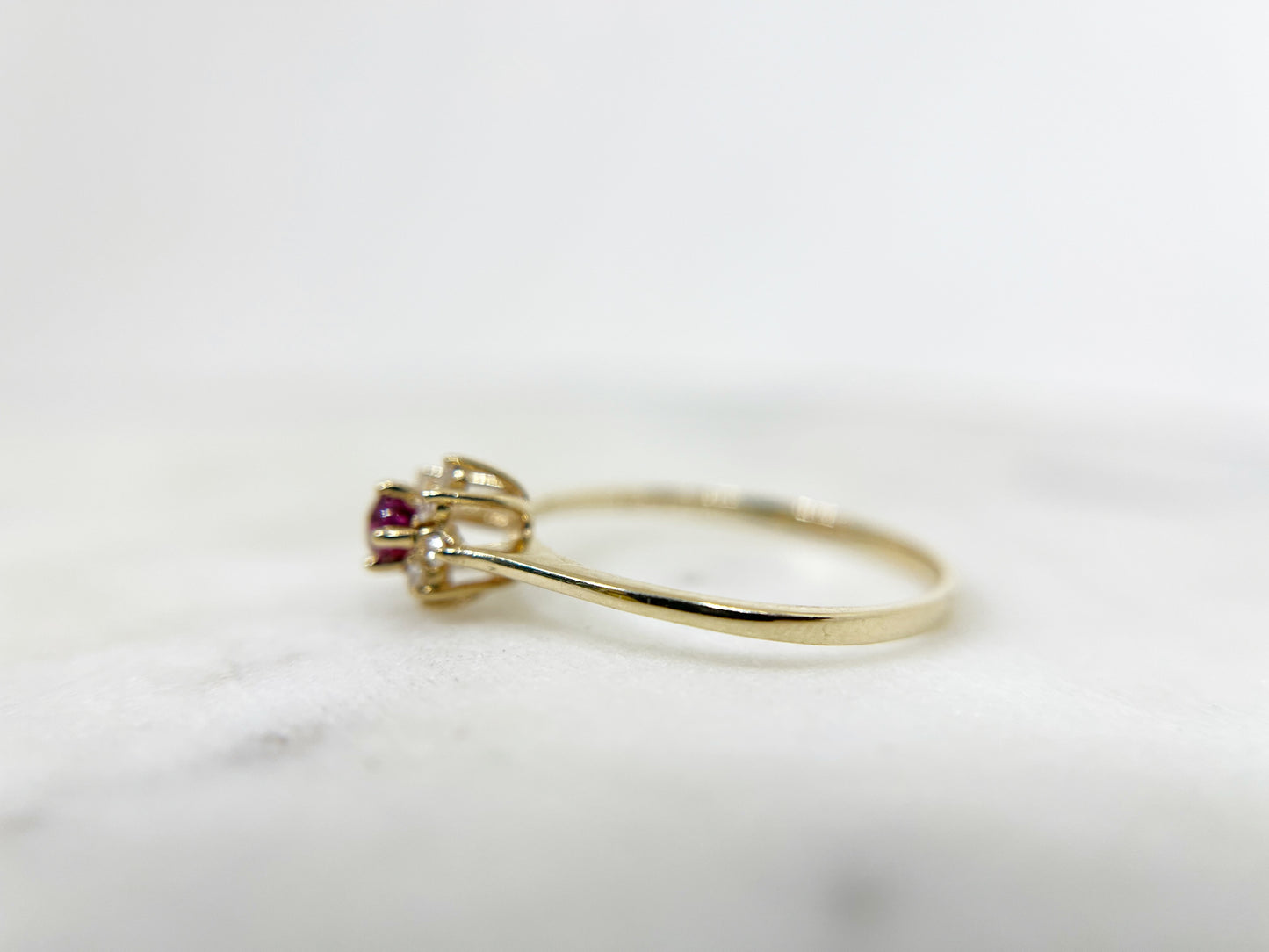 Dainty Ruby and Diamond Halo Flower Ring