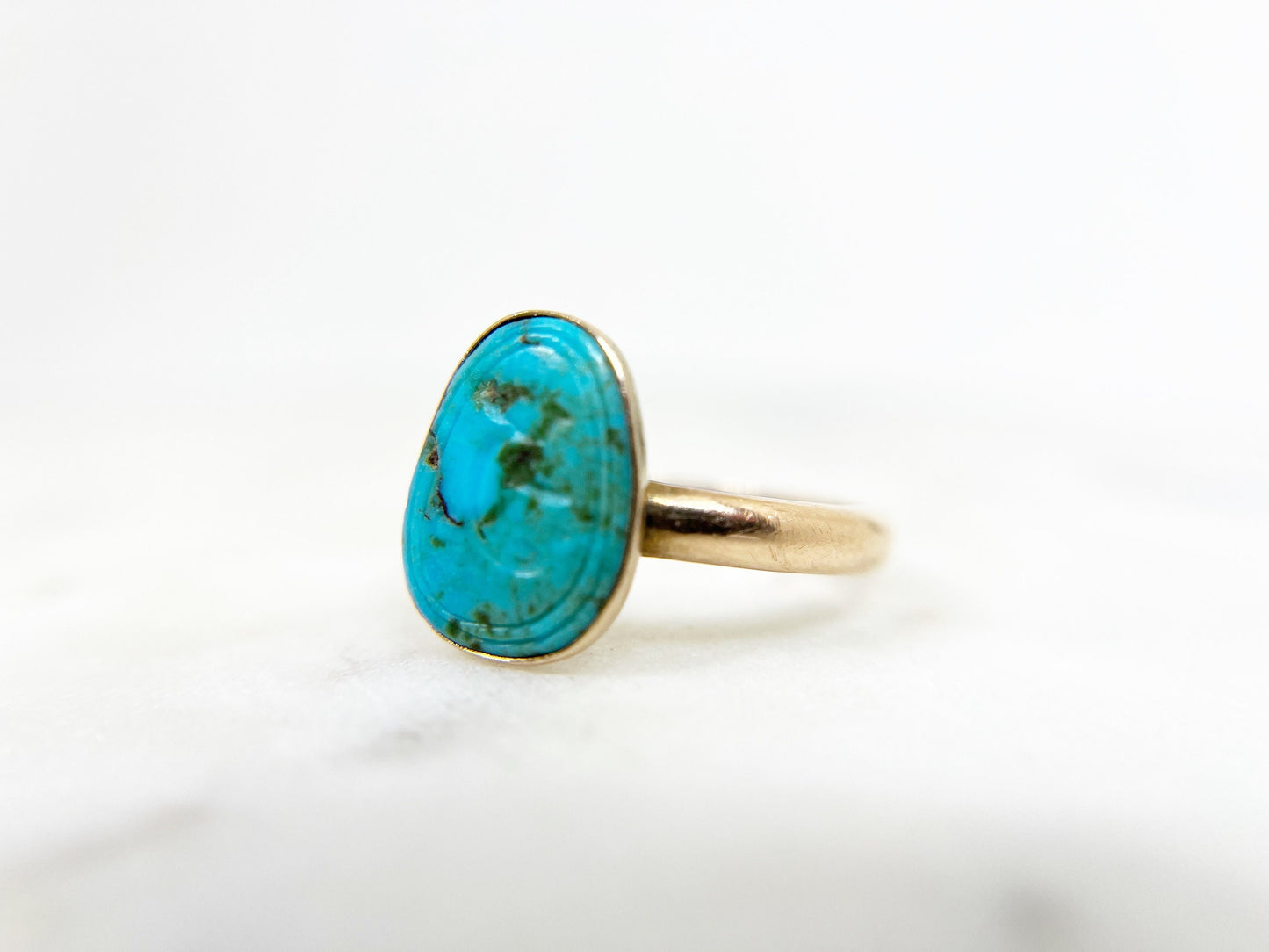 Engraved Antique Turquoise Solitaire Ring - Victorian