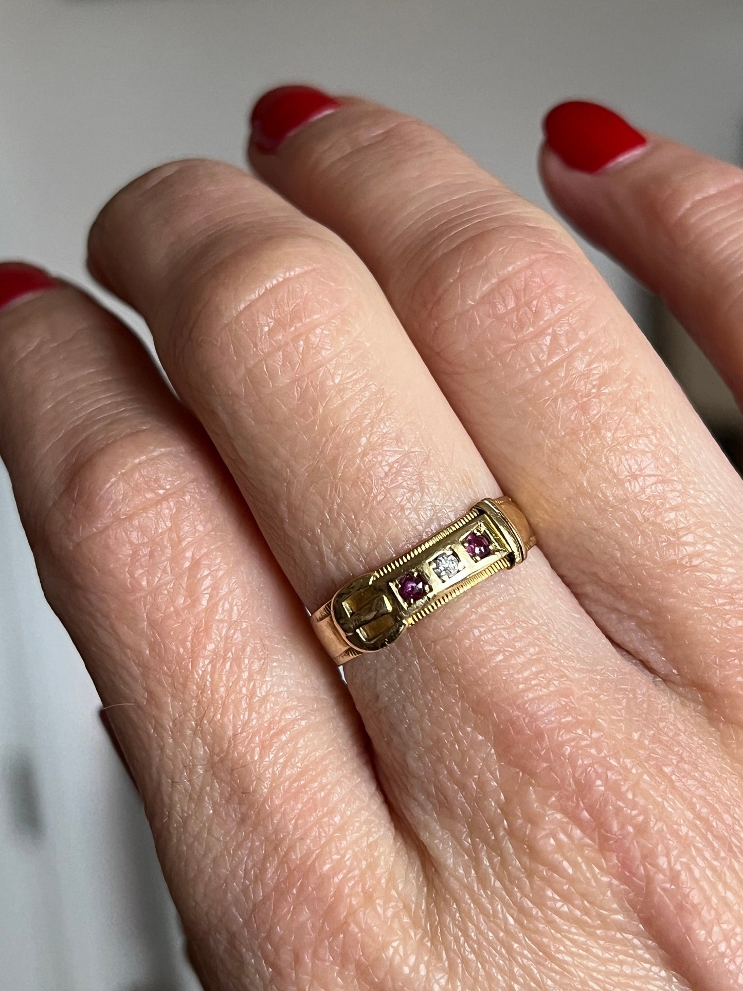 Antique Ruby and Diamond Buckle Ring