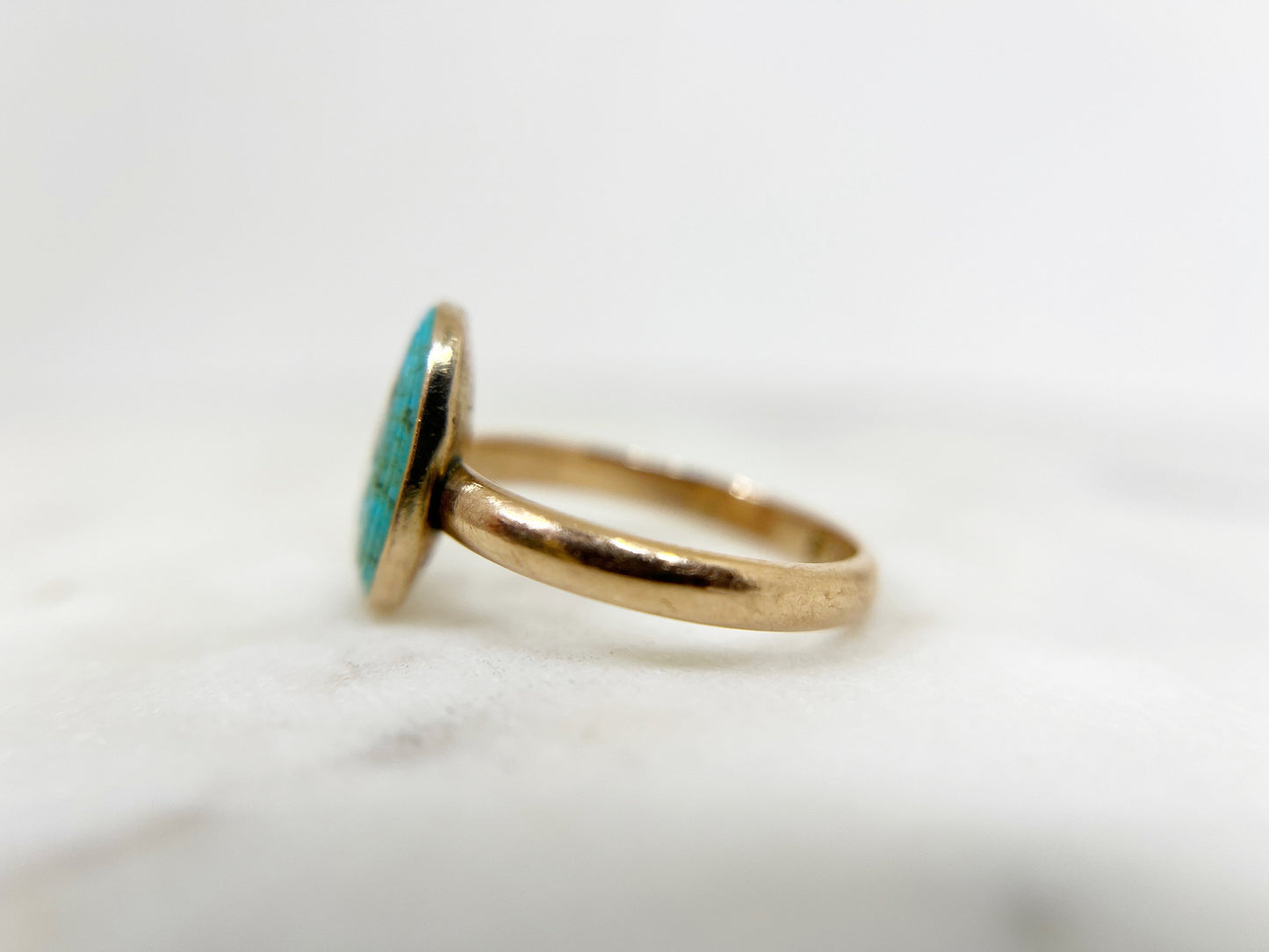 Engraved Antique Turquoise Solitaire Ring - Victorian