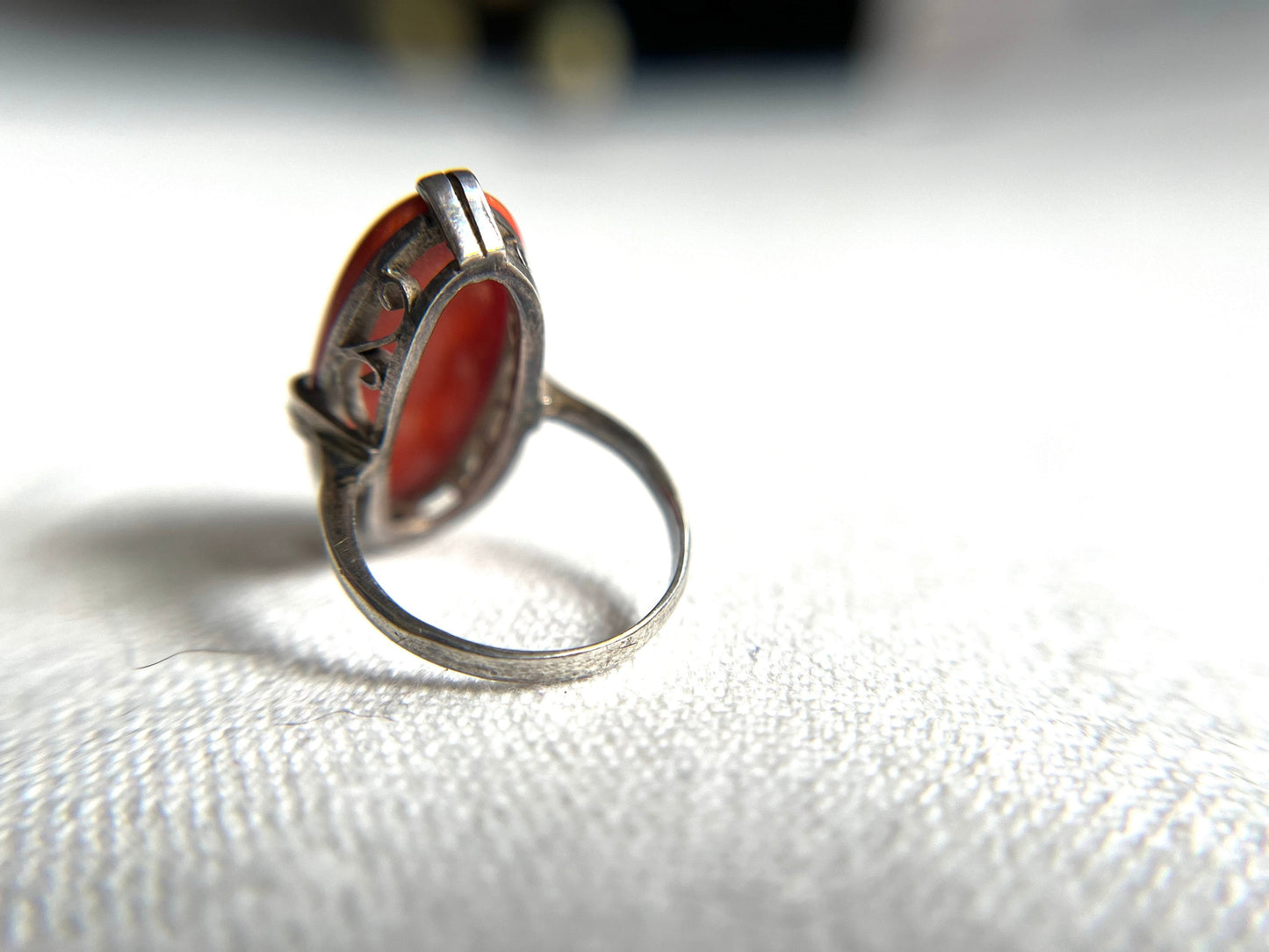 Mid-Century Coral Cocktail Ring - Sterling Silver