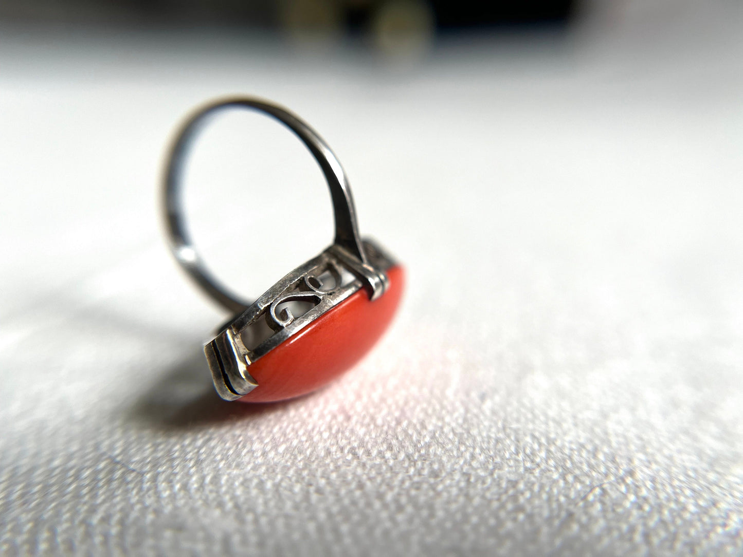 Mid-Century Coral Cocktail Ring - Sterling Silver