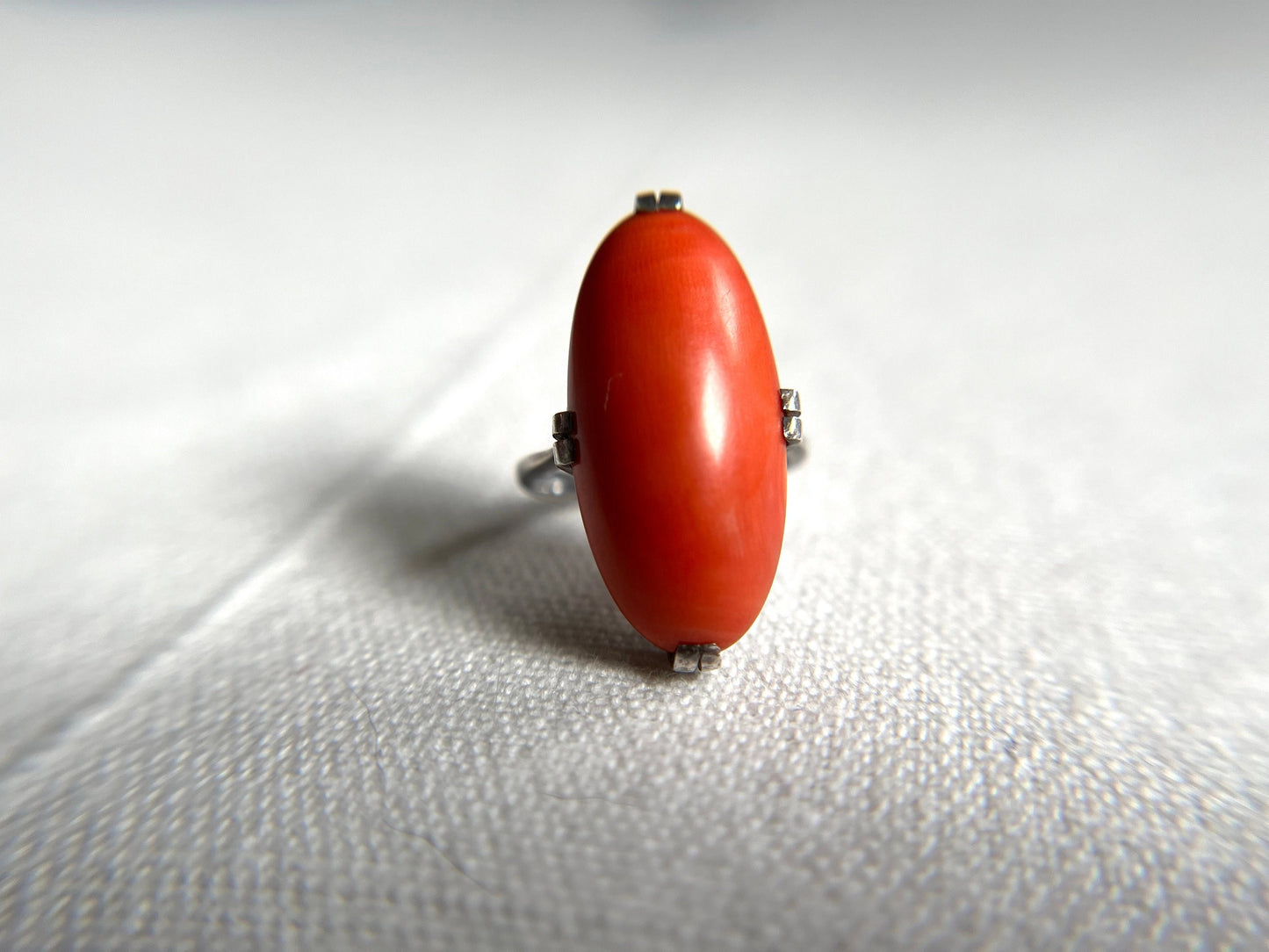 Mid-Century Coral Cocktail Ring - Sterling Silver