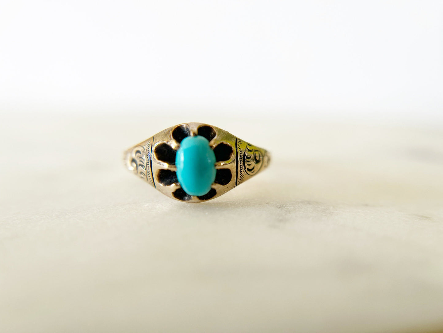 Victorian Turquoise Belcher Set Ring - 10k gold