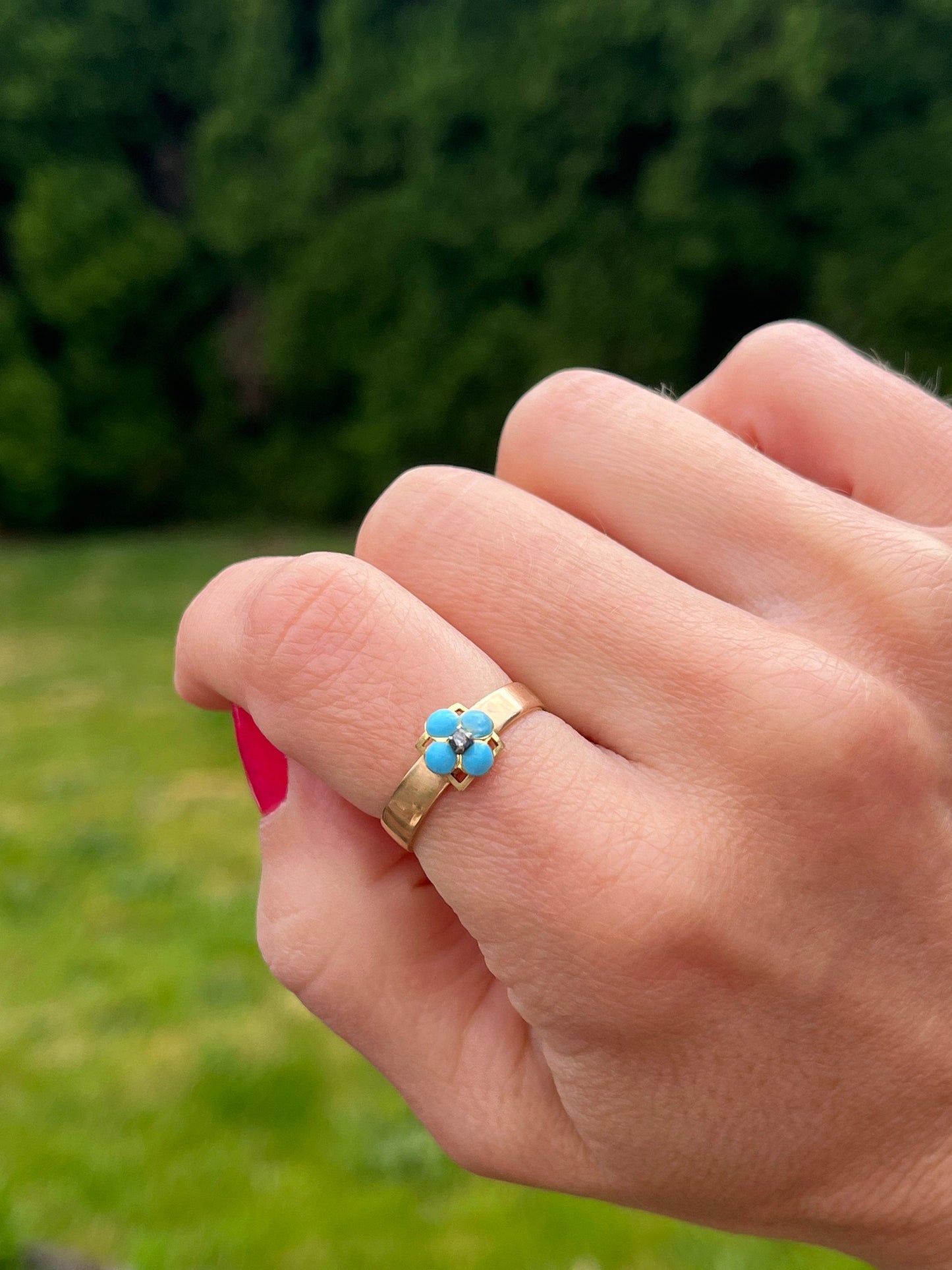 Blue Enamel Forget Me Not Flower Band - Victorian