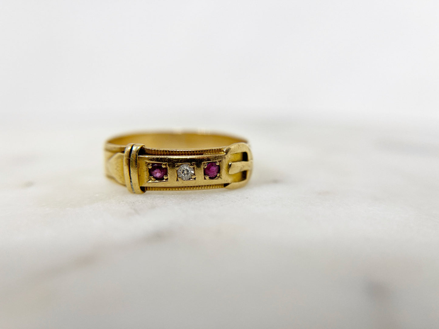 Antique Ruby and Diamond Buckle Ring