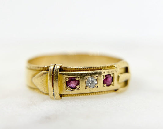 Antique Ruby and Diamond Buckle Ring